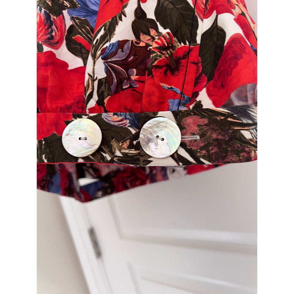 Marni Floral 100% Cotton Blouse Womens Red Blue Button Hem Made in Italy Luxury - Picture 4 of 10